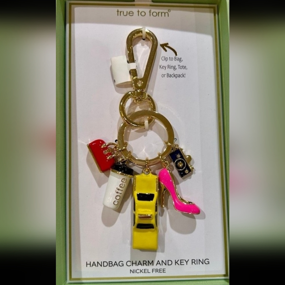 True to Form NYC Bag Charm Taxi Purse Stiletto Coffee Camera NWT FINAL WEEKEND